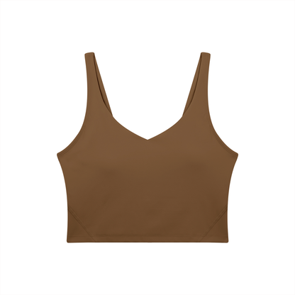 V-Neck Longline Tank in Coffee, front view
