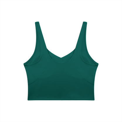 V-Neck Longline Tank in Dark Green, back view