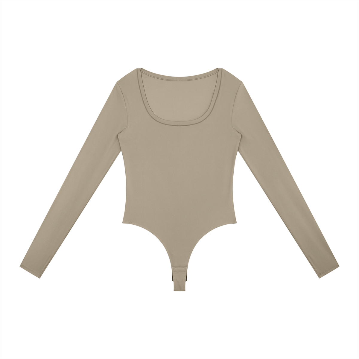 Long-Sleeve Yoga Bodysuit in Khaki, front view