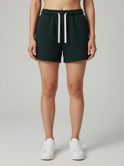 Drawstring Sweatshort in Blackish Green, worn, front