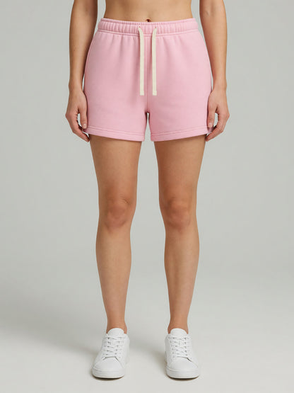 Drawstring Sweatshort in Pink, worn, front