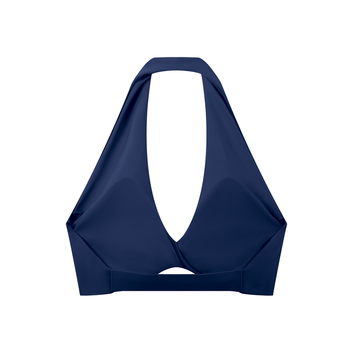 Pleated Halter Sports Bra in Navy Blue, back view