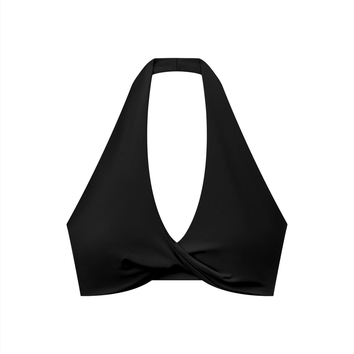 Pleated Halter Sports Bra in Black, front view