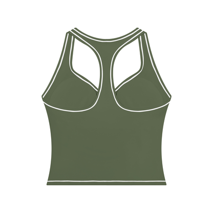 Topstitch Crop Tank in Gray Green, back view
