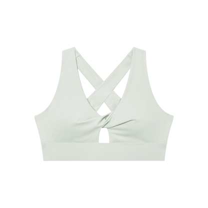 Twist-Front Sports Bra in Light Gray, front view