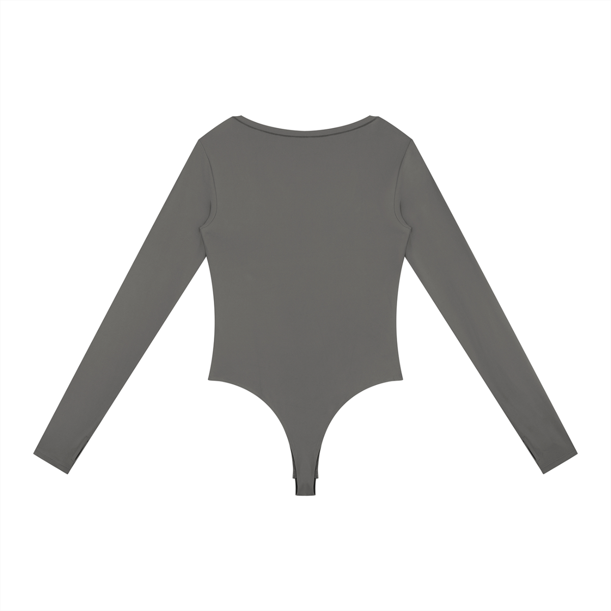Long-Sleeve Yoga Bodysuit in Gray, back view