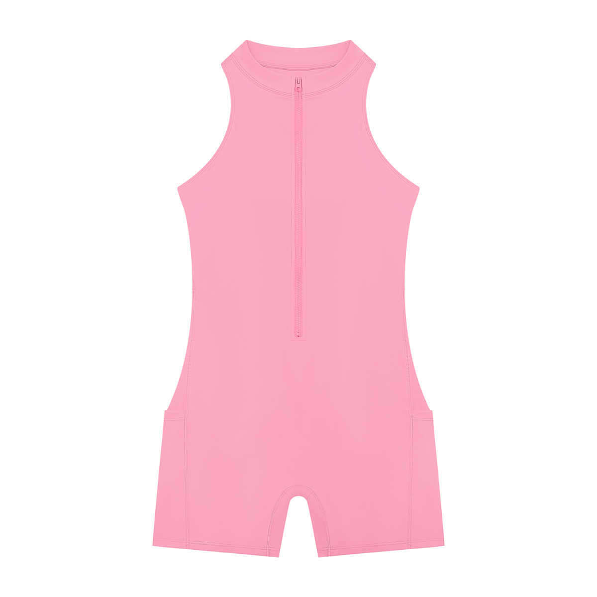 Quarter-Zip Romper in Pink, front view