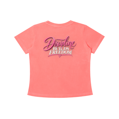 Discipline Builds Freedom Tee in Watermelon Red, back