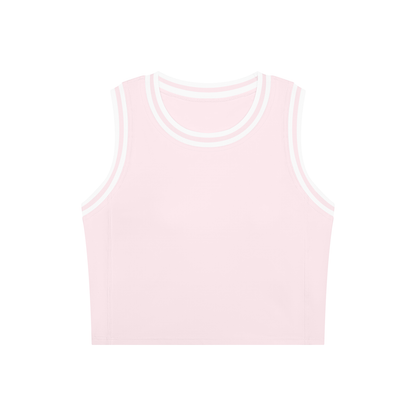 Color Block Crop Tank in Light Pink with White, front view