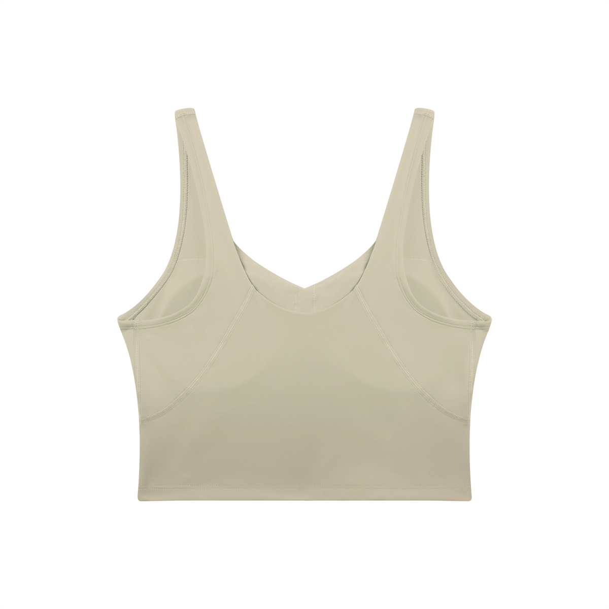 V-Neck Longline Tank in Pale Khaki, back view