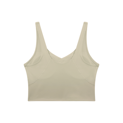 V-Neck Longline Tank in Pale Khaki, back view