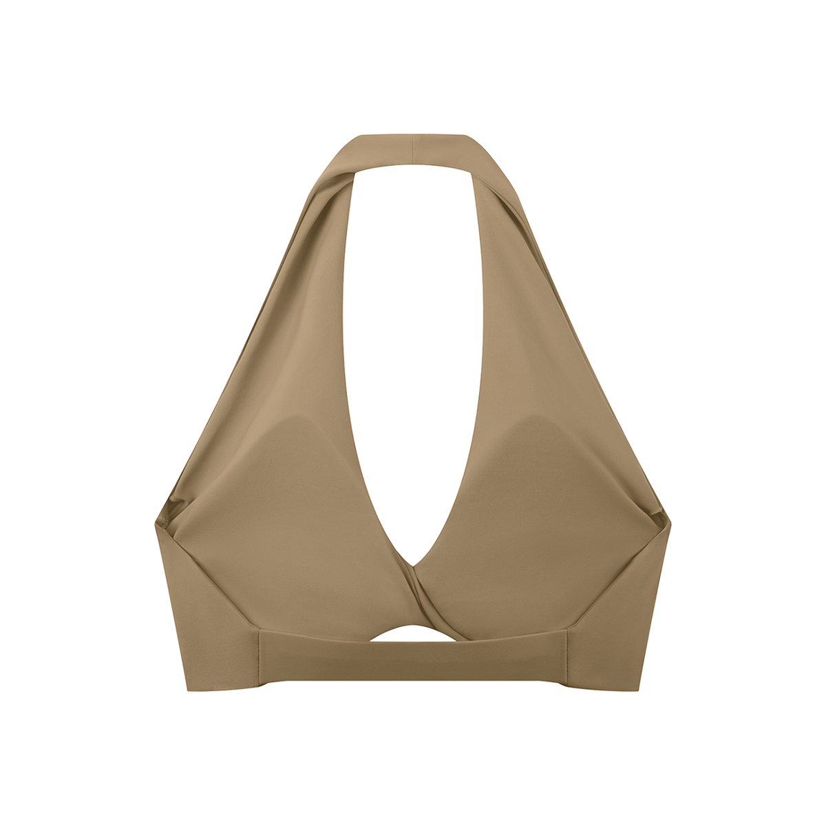 Pleated Halter Sports Bra in Khaki, back view