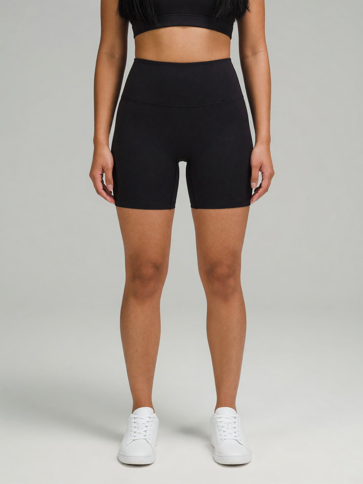 High-Rise Bike Short in Black, worn, front