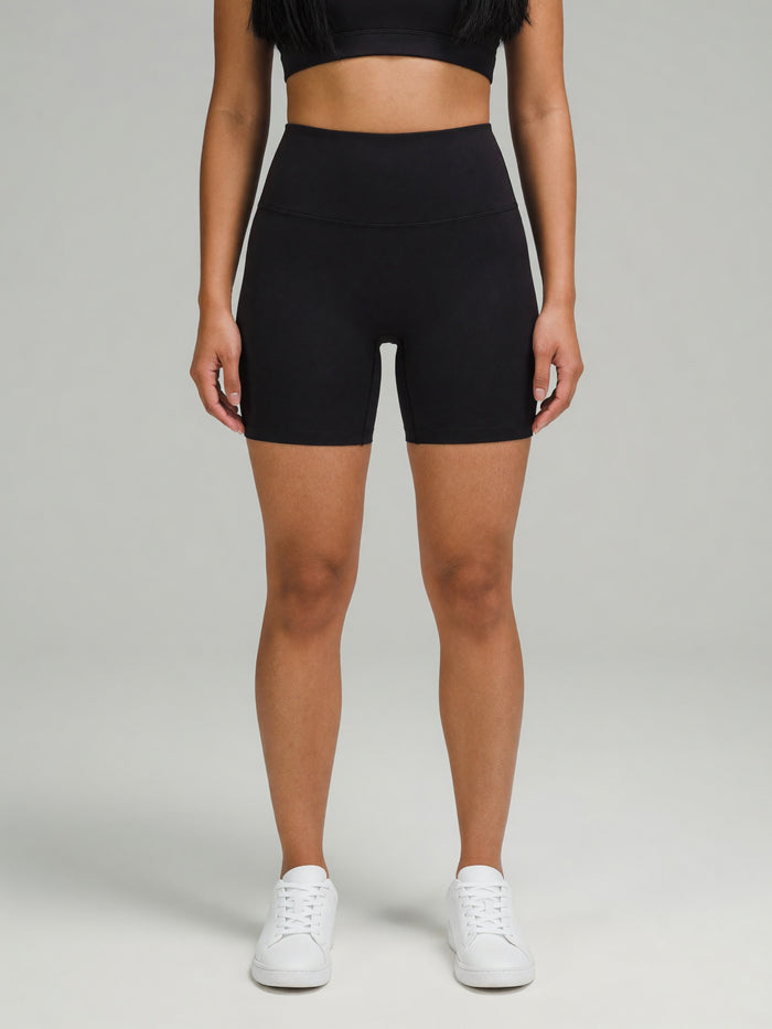 High-Rise Bike Short in Black, worn, front