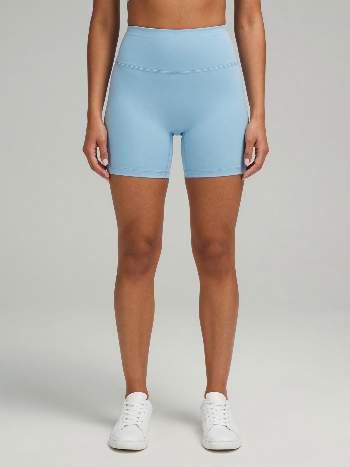 High-Rise Bike Short in Blue, worn, front