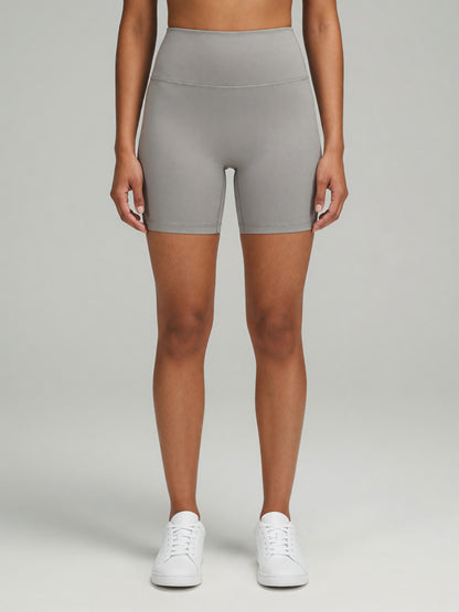High-Rise Bike Short in Gray, worn, front