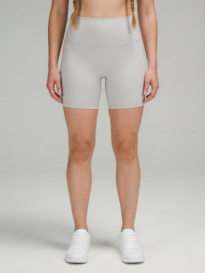 High-Rise Bike Short in Light Gray, worn, front