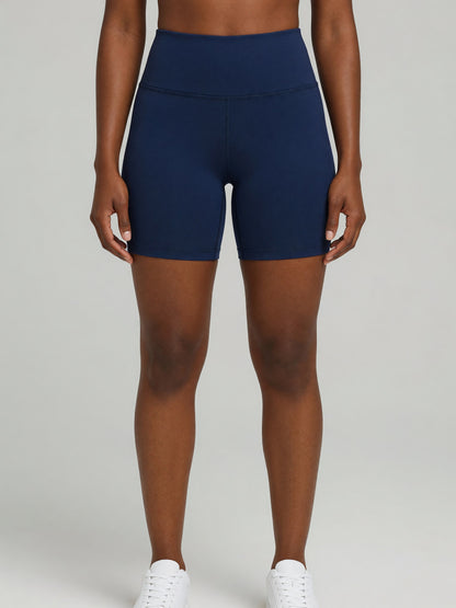High-Rise Bike Short in Navy Blue, worn, front