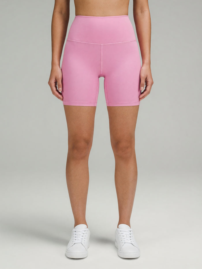 High-Rise Bike Short in Pink, worn, front