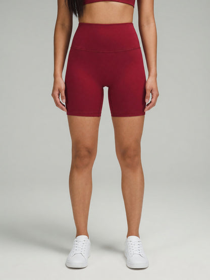 High-Rise Bike Short in Red, worn, front