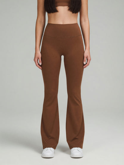 High-Rise Flare Legging in Brown, worn, front