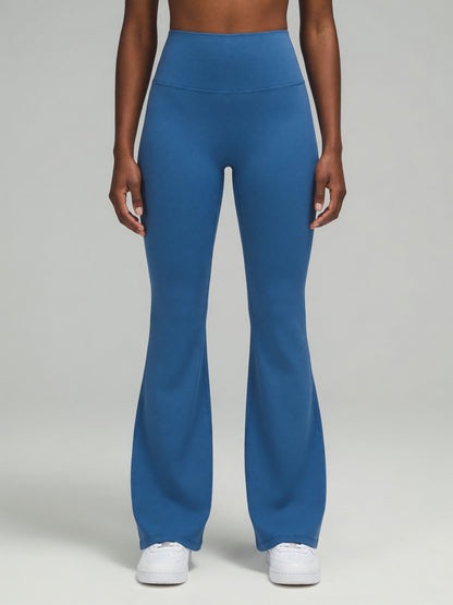 High-Rise Flare Legging in Colorful Blue, worn, front