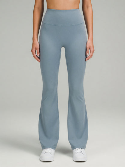 High-Rise Flare Legging in Gray Blue, worn, front