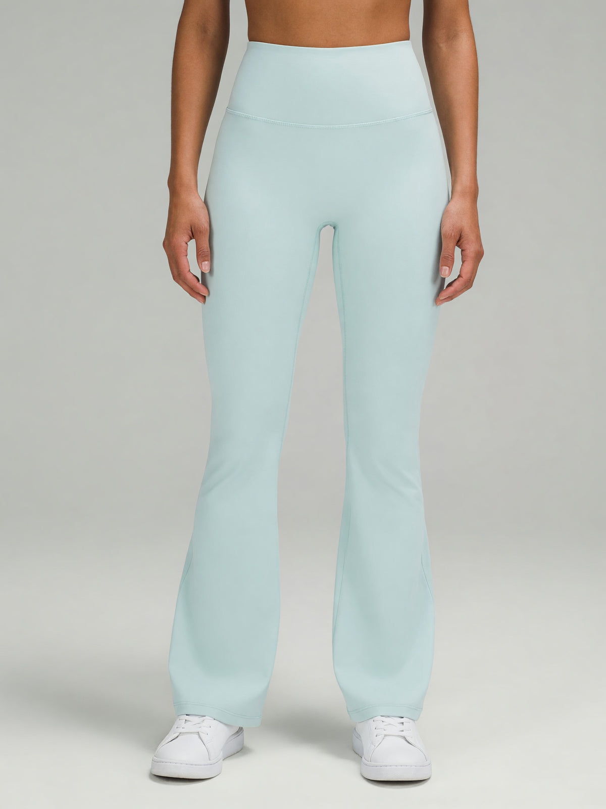 High-Rise Flare Legging in Light Blue, worn, front
