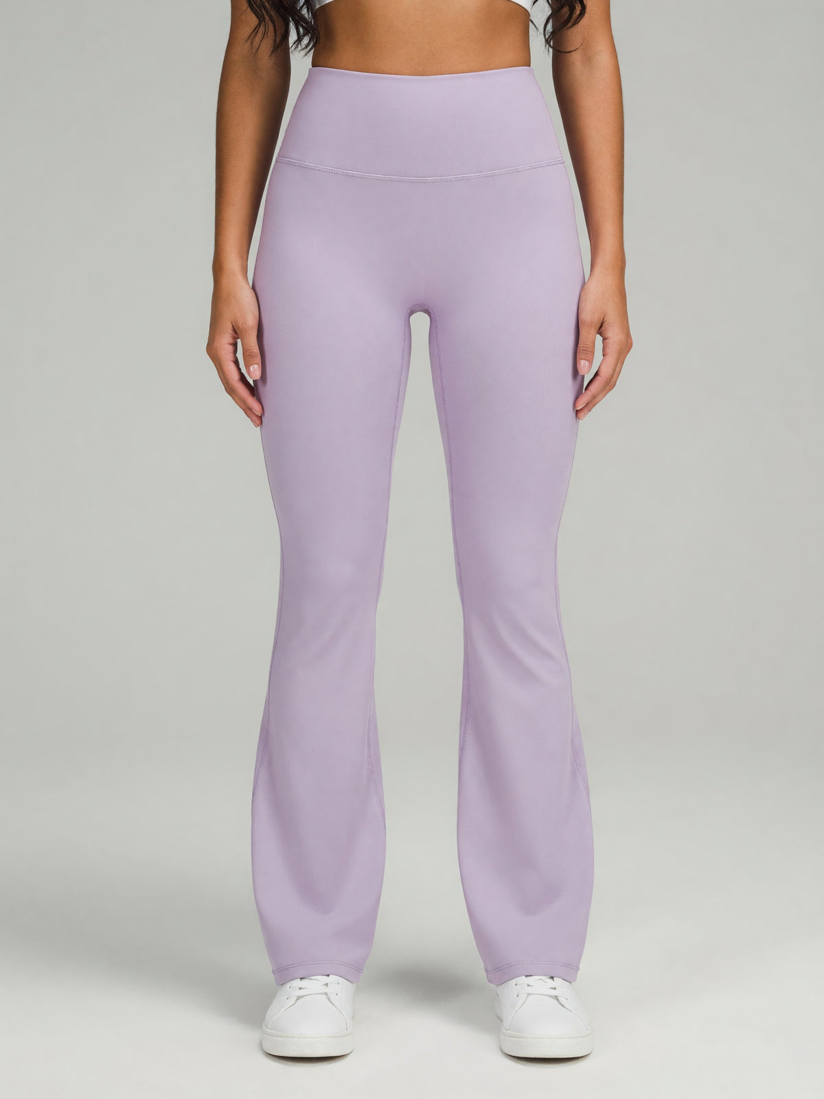 High-Rise Flare Legging in Light Purple, worn, front