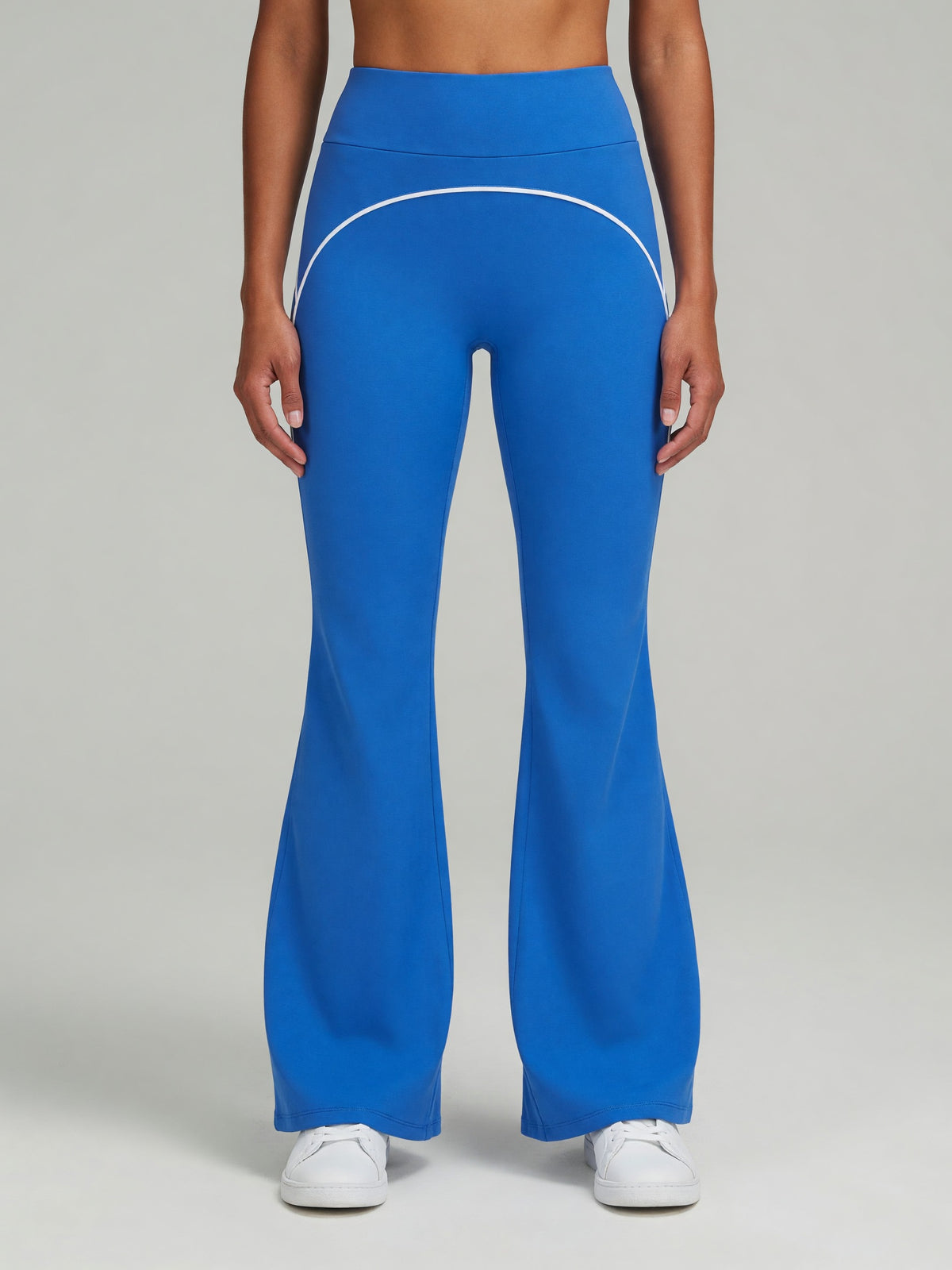 High-Rise Flare Pant in Colorful Blue, worn, front