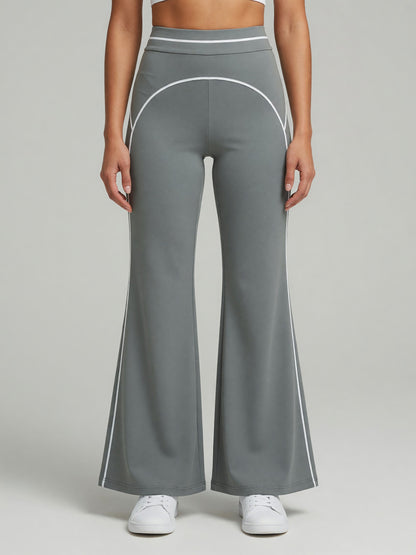 High-Rise Flare Pant in Gray Green, worn, front