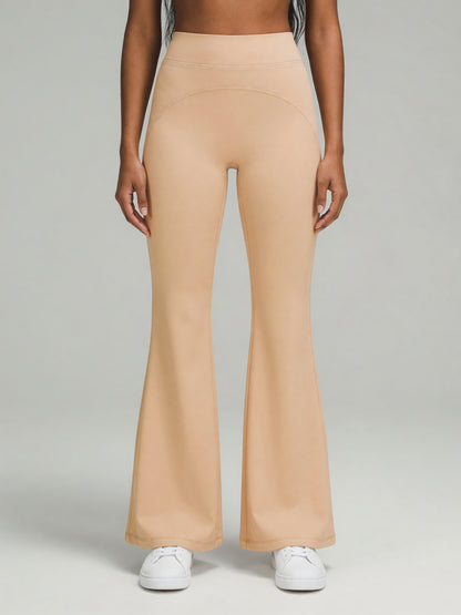 High-Rise Flare Pant in Light Apricot, worn, front