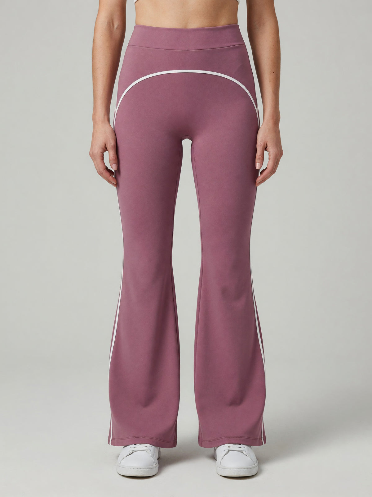High-Rise Flare Pant in Purple, worn, front
