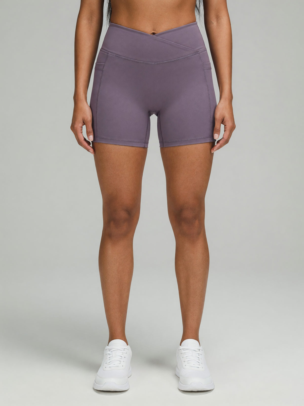 High-Rise Pocket Short in Ash Purple, worn, front