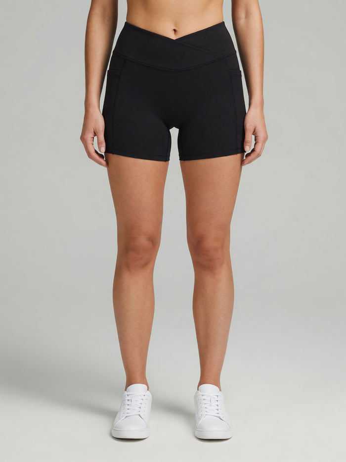 High-Rise Pocket Short in Black, worn, front