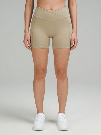 High-Rise Pocket Short in Khaki, worn, front