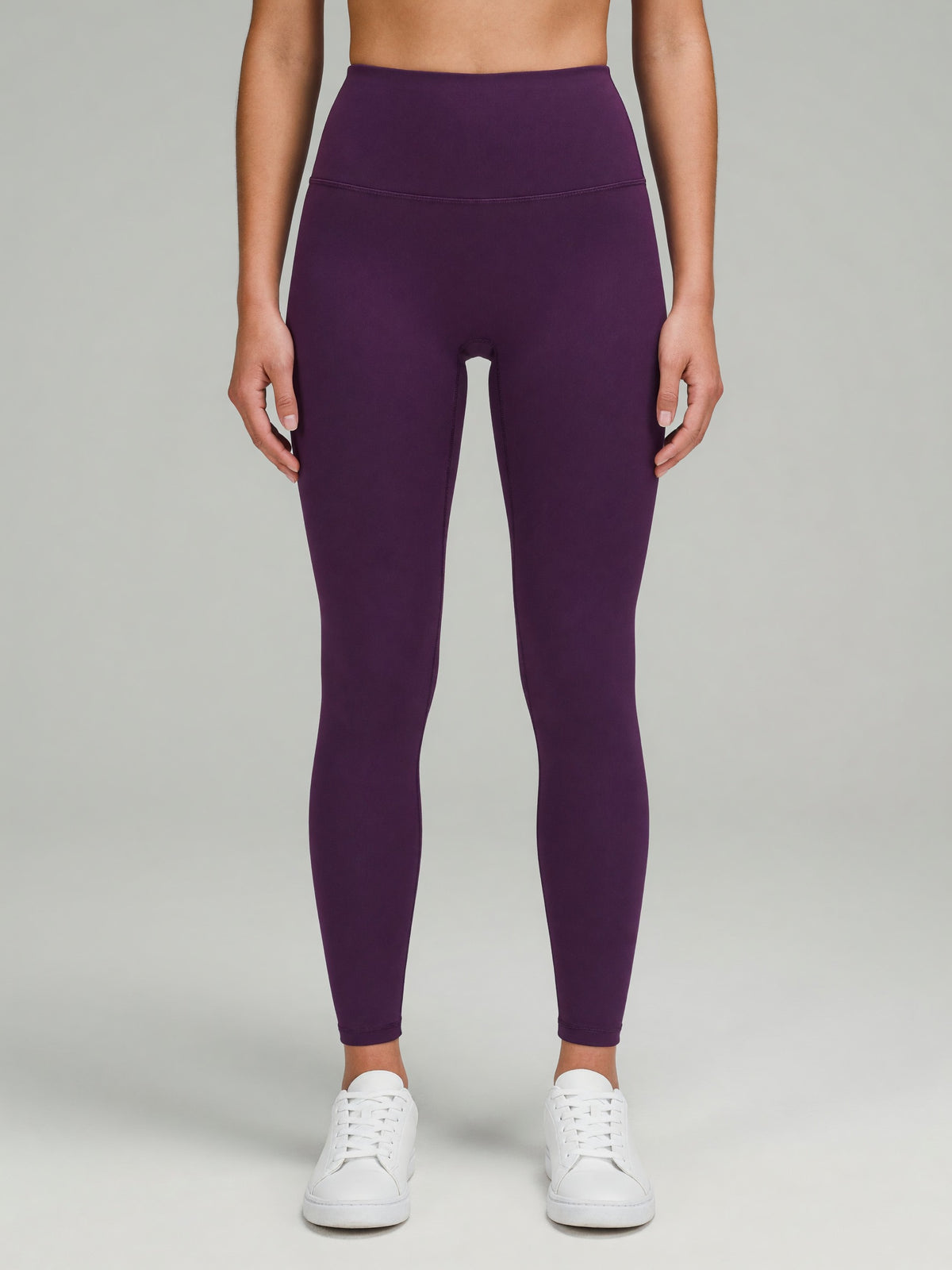 High-Rise Yoga Legging in Purple, worn, front