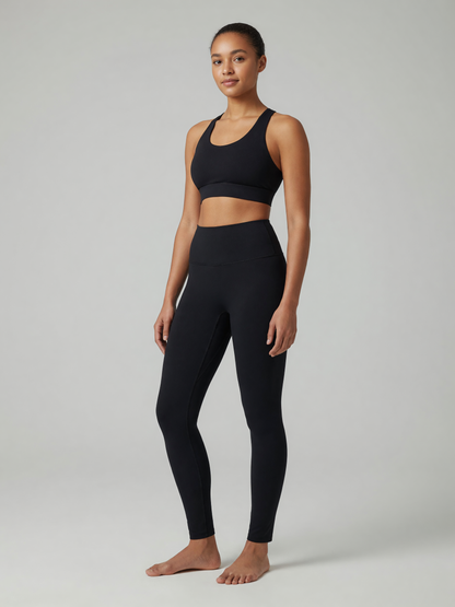 High-Rise Yoga Legging in Black, worn, three-quarter