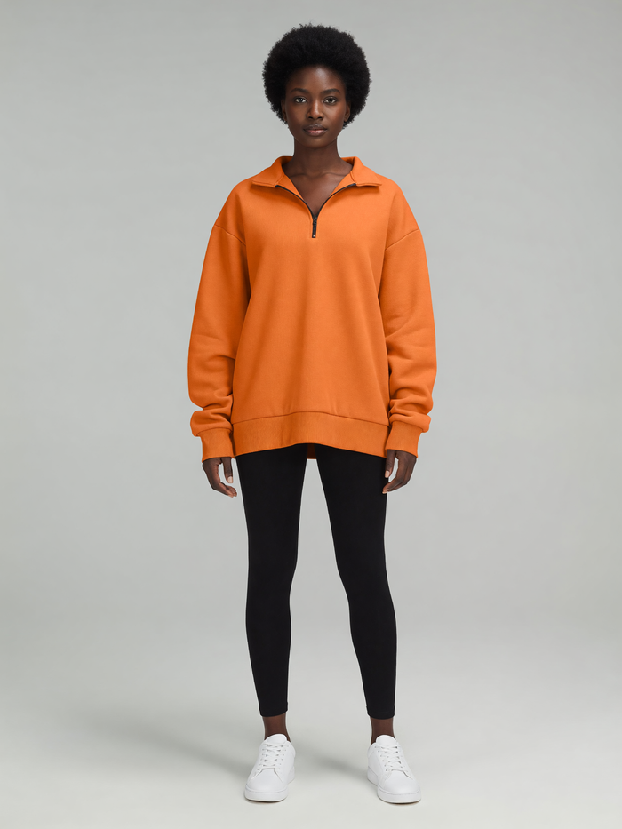 Oversized Half-Zip Pullover worn by a model, front view