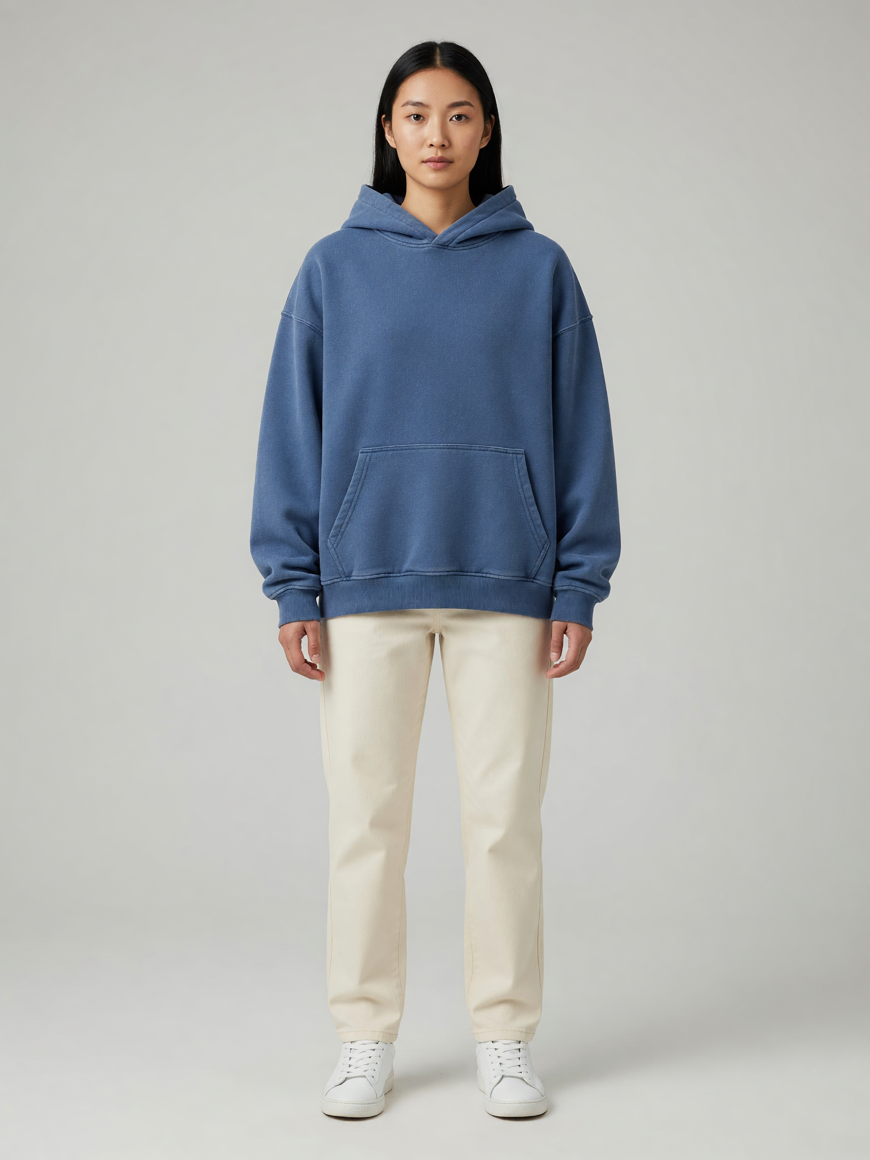 Washed Fleece Hoodie worn by a model, front view