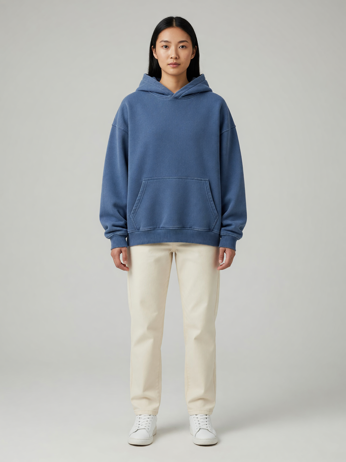 Washed Fleece Hoodie worn by a model, front view