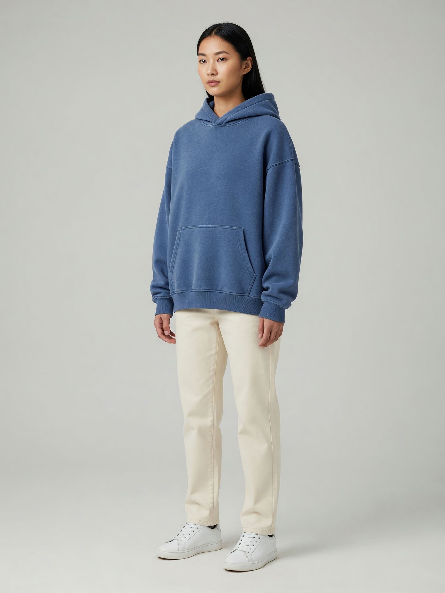 Washed Fleece Hoodie worn by a model, three-quarter view