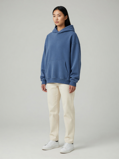 Washed Fleece Hoodie worn by a model, three-quarter view