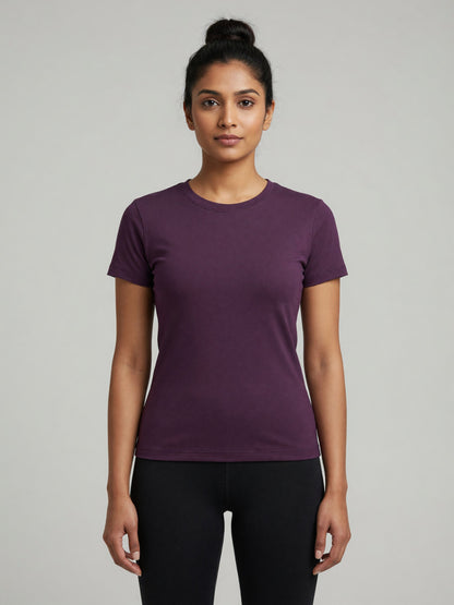 Slim Crewneck Tee in Deep Purple, worn, front