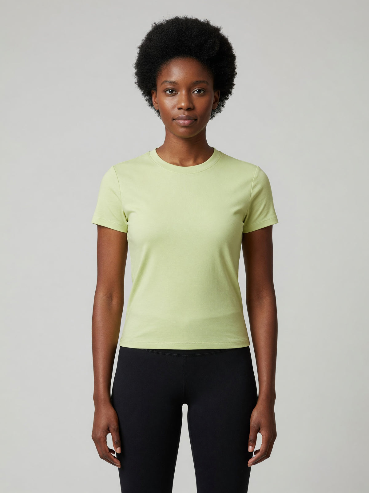 Slim Crewneck Tee in Light Green, worn, front