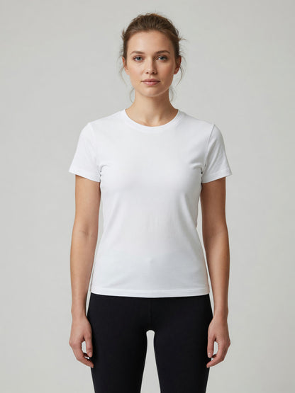 Slim Crewneck Tee in White, worn, front
