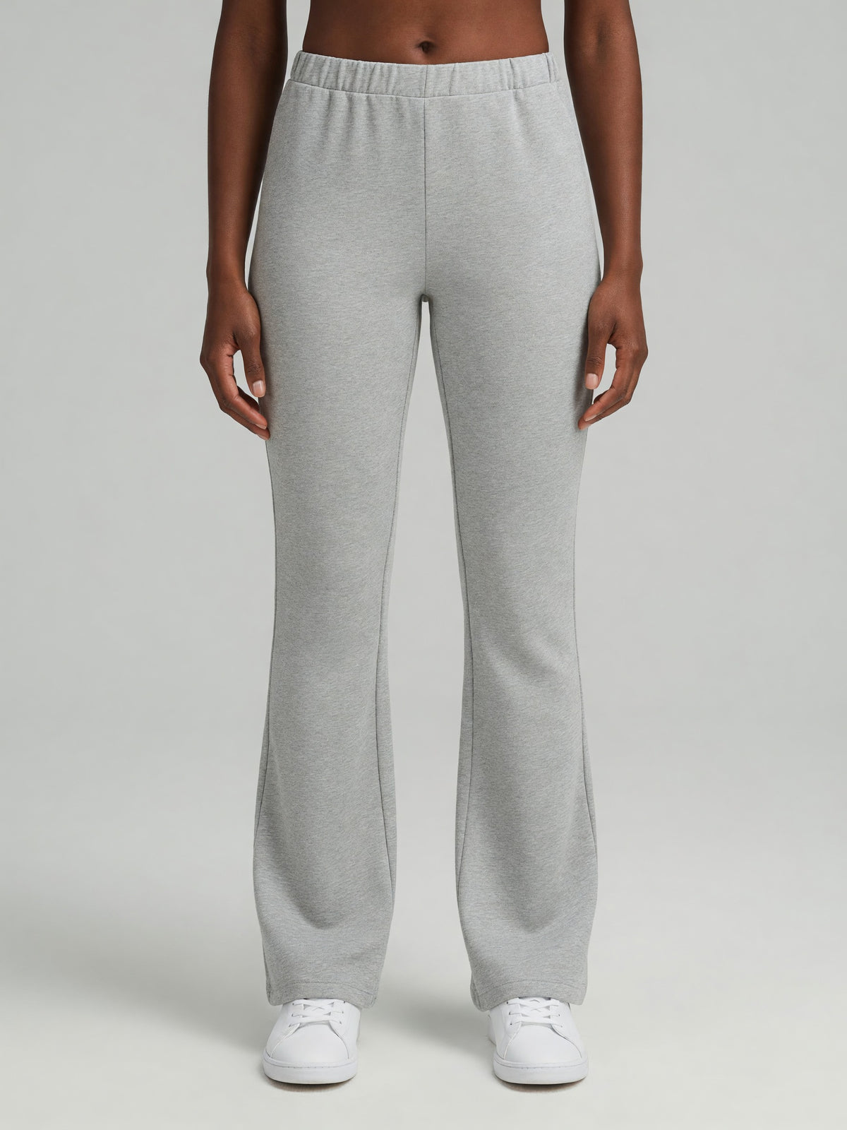 Slim Flare Sweatpant in Flower Gray, worn, front