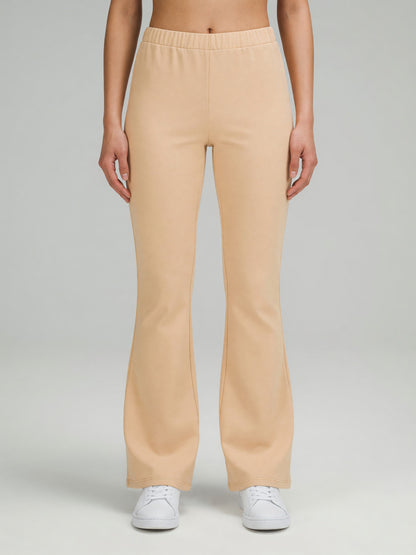 Slim Flare Sweatpant in Light Apricot, worn, front