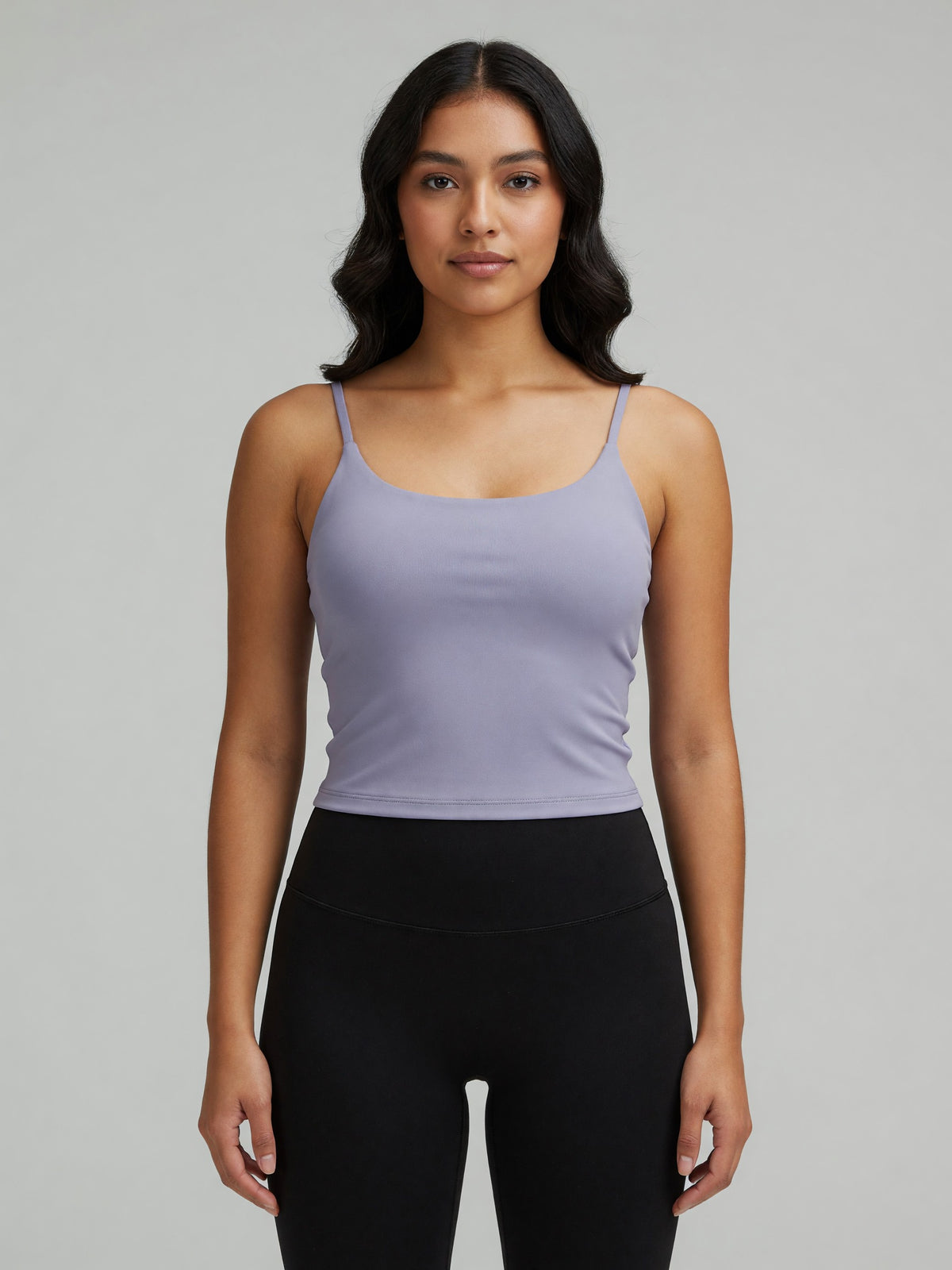 Strappy Longline Tank in Light Purple, worn, front