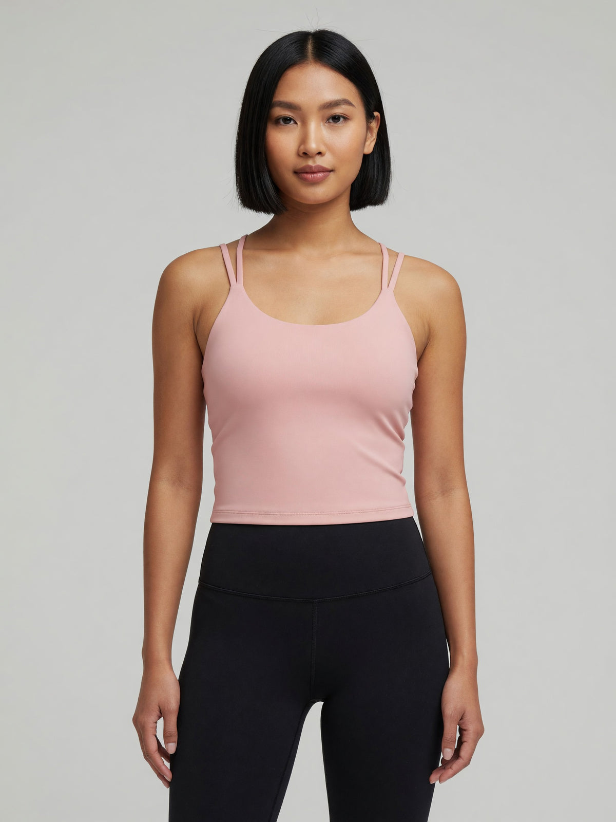 Strappy Longline Tank in Pink, worn, front